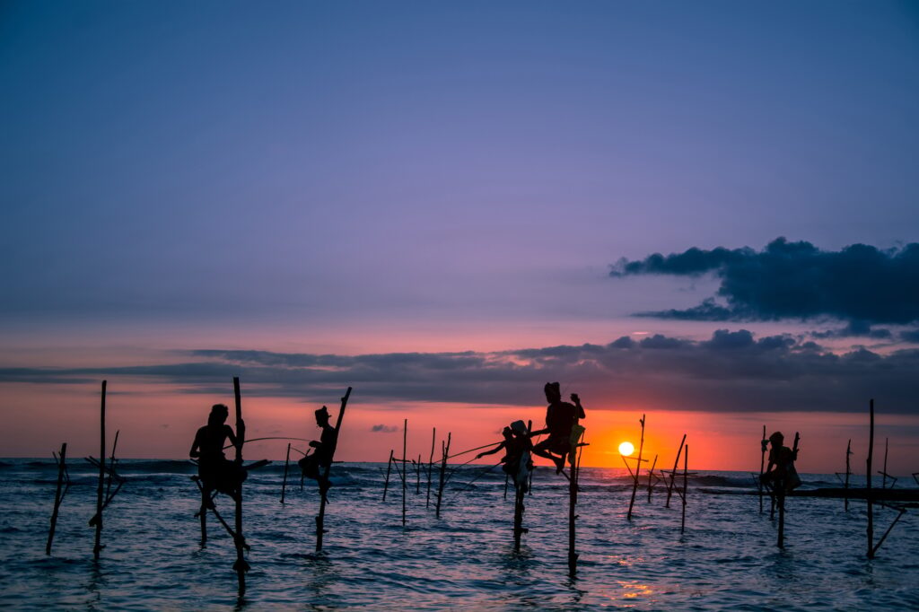 Traditional stilt fisherman in Sri Lanka